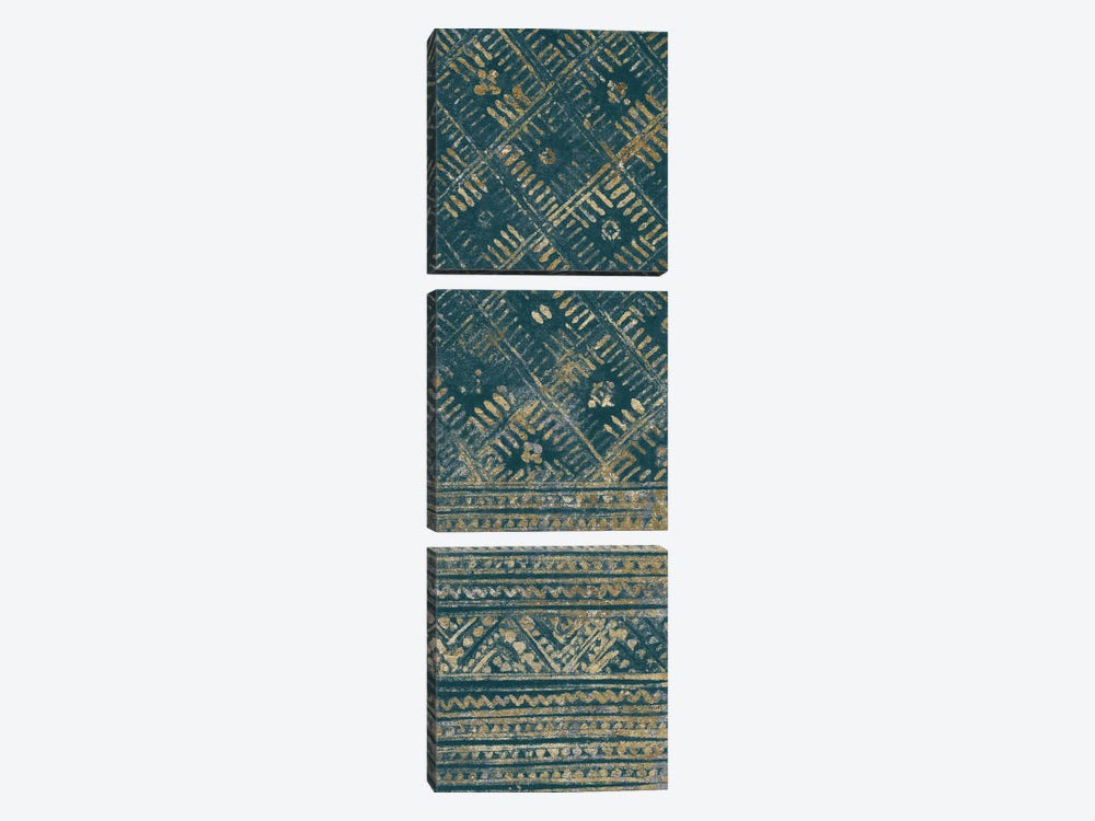 Indochina Batik II Teal and Gold by Wild Apple Portfolio 3-piece Canvas Art