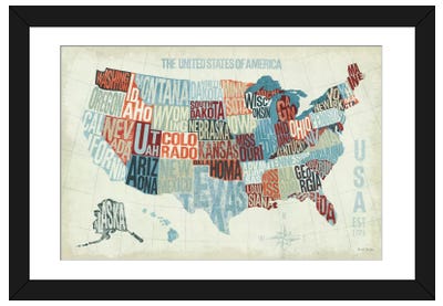 USA Modern Blue  Paper Art Print - Maps