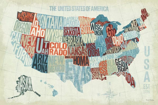 Large Map Art - Canvas Prints: USA Modern Blue  by Michael Mullan