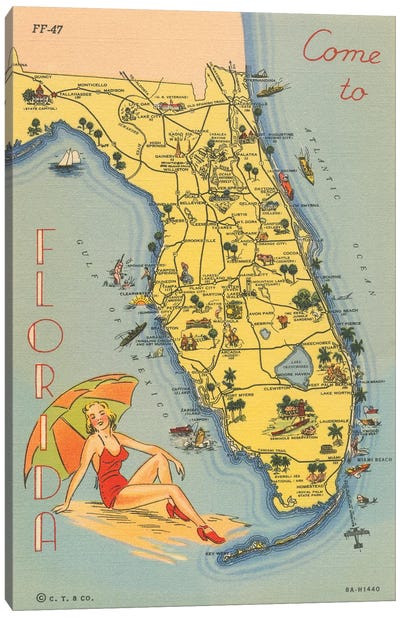 Florida Postcard VI Canvas Art Print - Vintage Décor