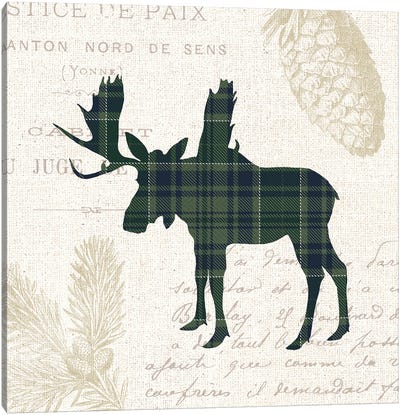 Plaid Lodge IV Navy Green Canvas Art Print - Moose Art