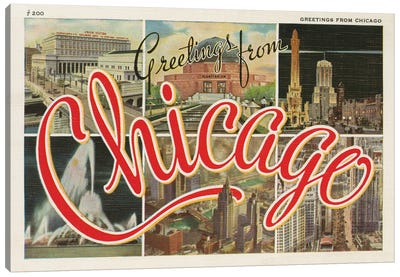 Chicago Postcard I v2 Canvas Art Print - Chicago Posters