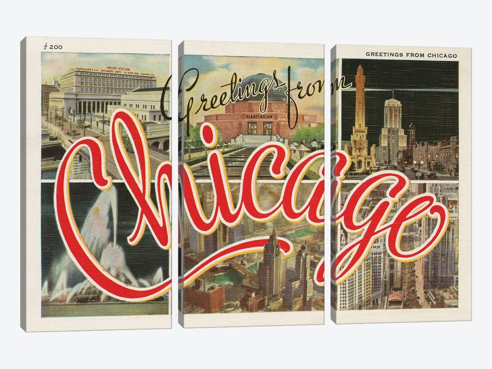 Chicago Postcard I v2 by Wild Apple Portfolio 3-piece Canvas Artwork