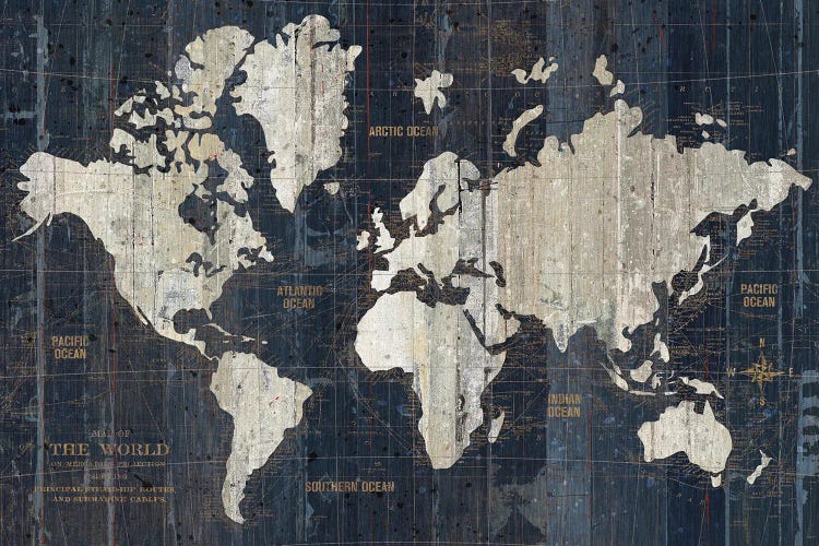 Old World Map Blue II Crop