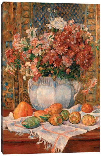 Still Life With Flowers And Prickly Pears Canvas Art Print - Pierre Auguste Renoir