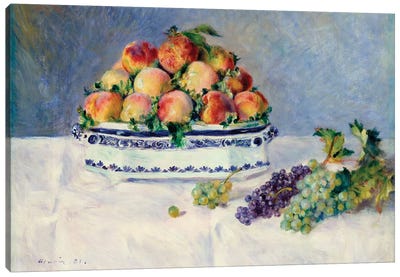 Still Life With Peaches And Grapes Canvas Art Print - Pierre Auguste Renoir