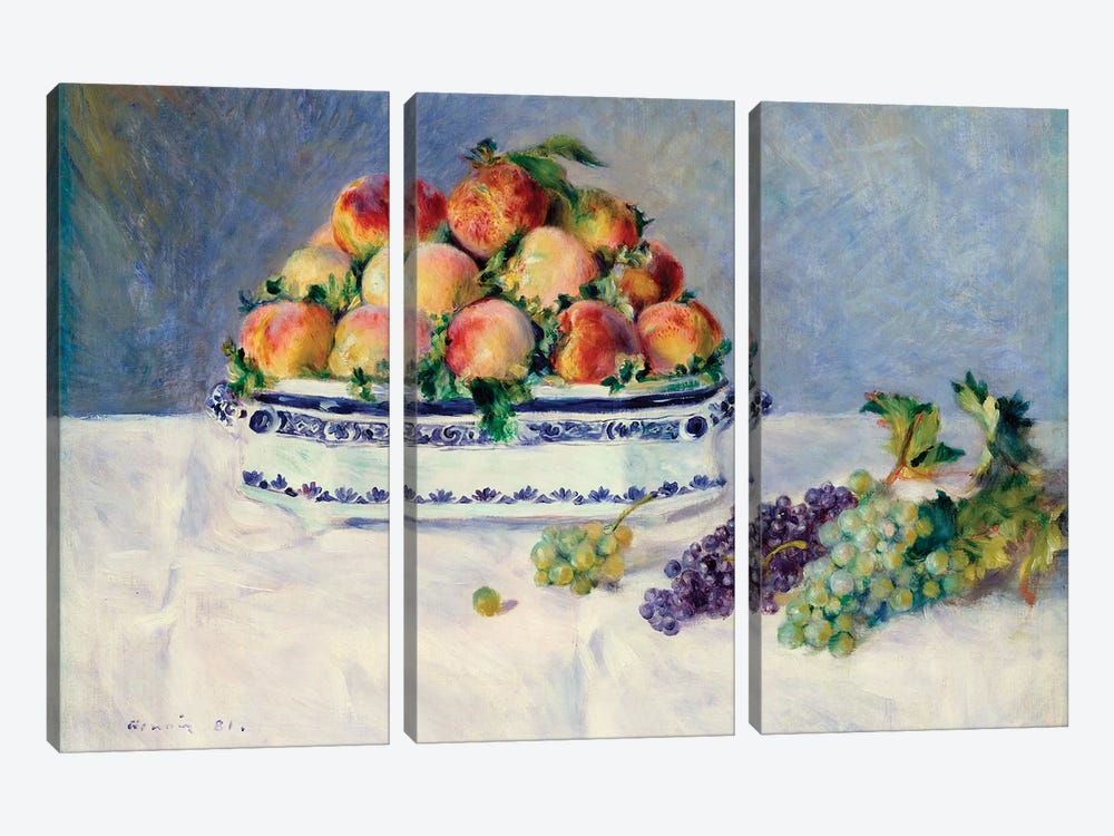Still Life With Peaches And Grapes by Pierre Auguste Renoir 3-piece Canvas Art