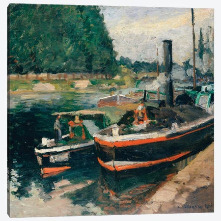 Barges At Pontoise Canvas Print #WAG48} by Camille Pissarro Art Print