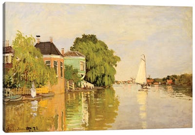 Houses On The Achterzaan Canvas Art Print - Boat Art