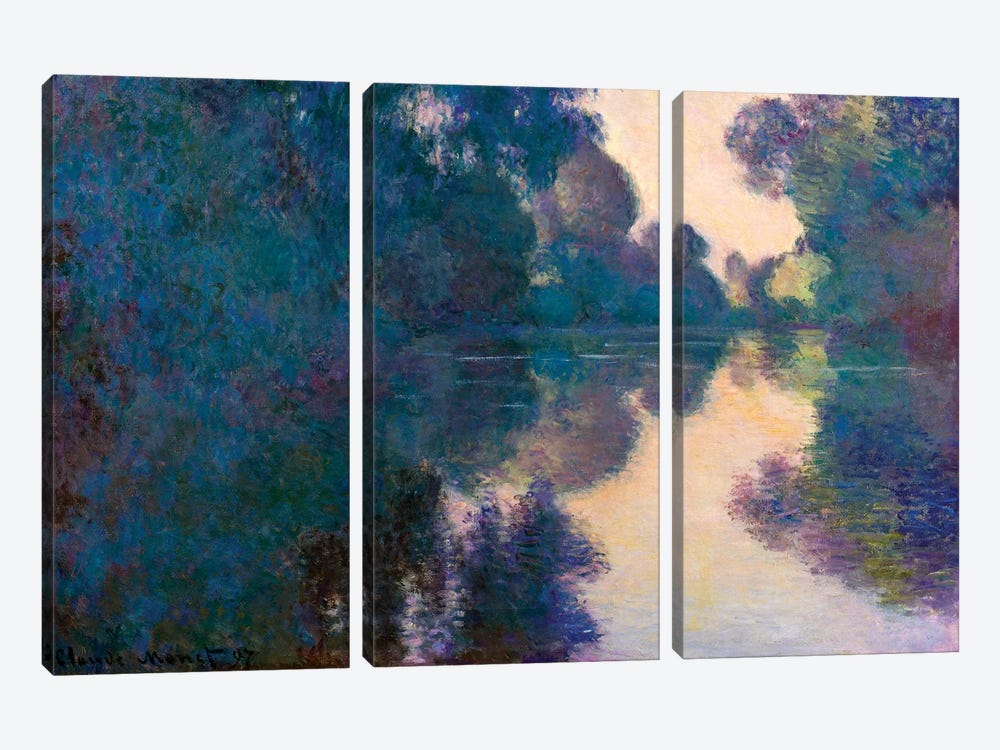 Morning On The Seine Near Giverny by Claude Monet 3-piece Canvas Wall Art