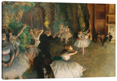 The Rehearsal Of The Ballet Onstage Canvas Art Print - Edgar Degas