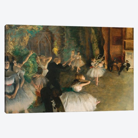 The Rehearsal Of The Ballet Onstage Canvas Print #WAG67} by Edgar Degas Canvas Wall Art