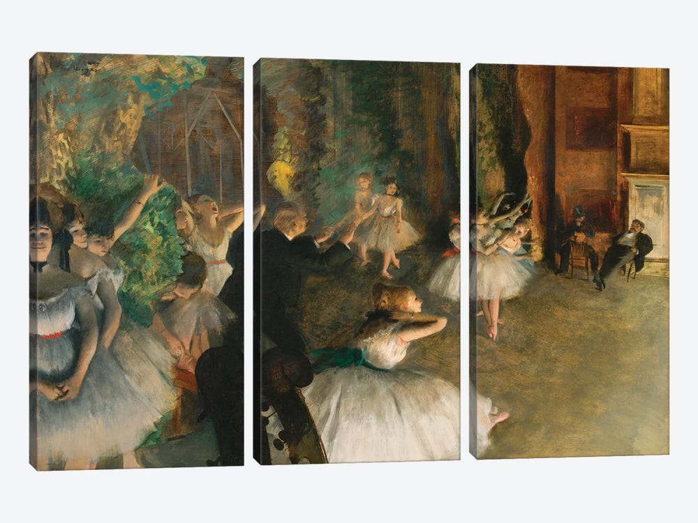 The Rehearsal Of The Ballet Onstage by Edgar Degas 3-piece Canvas Wall Art