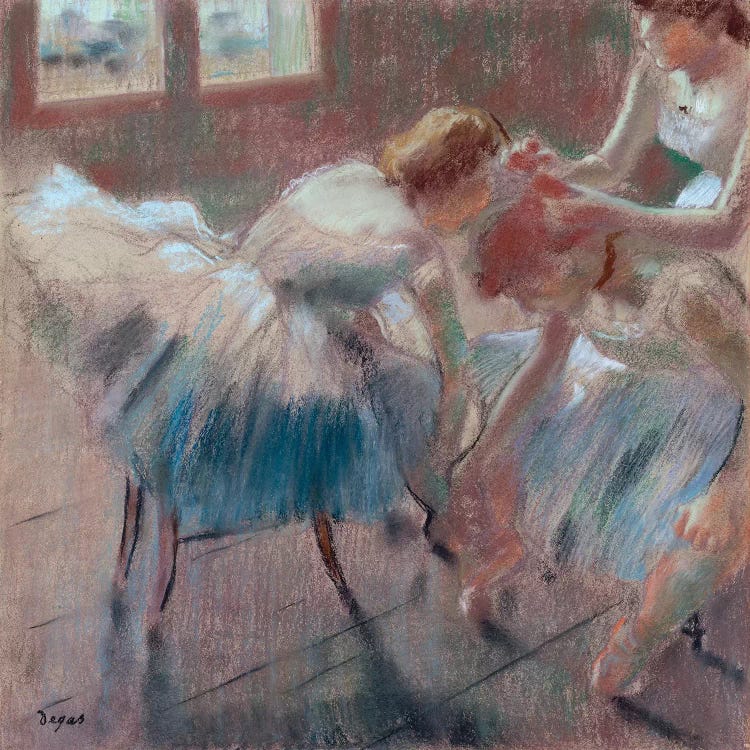 Three Dancers Preparing For Class