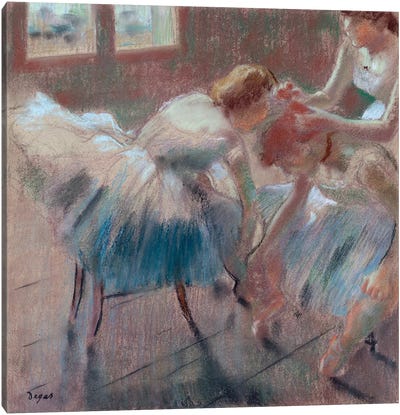 Three Dancers Preparing For Class Canvas Art Print - Edgar Degas
