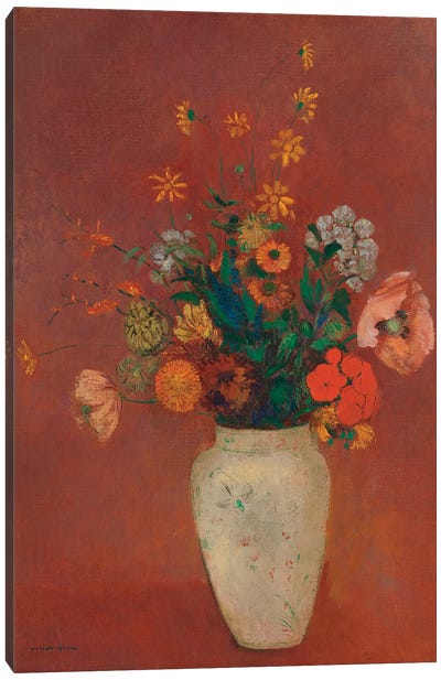 Bouquet In A Chinese Vase Canvas Art Print - Odilon Redon