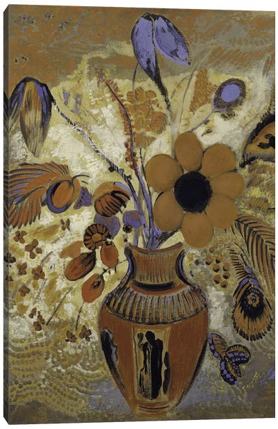 Etruscan Vase With Flowers Canvas Art Print - Odilon Redon