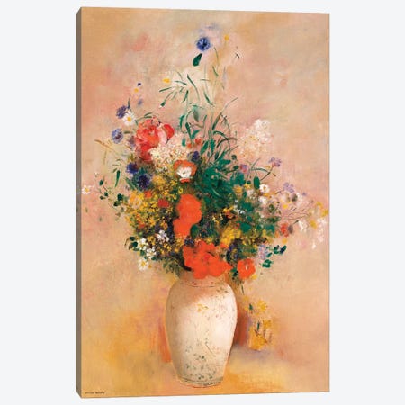 Vase Of Flowers (Pink Background) Canvas Print #WAG78} by Odilon Redon Canvas Wall Art