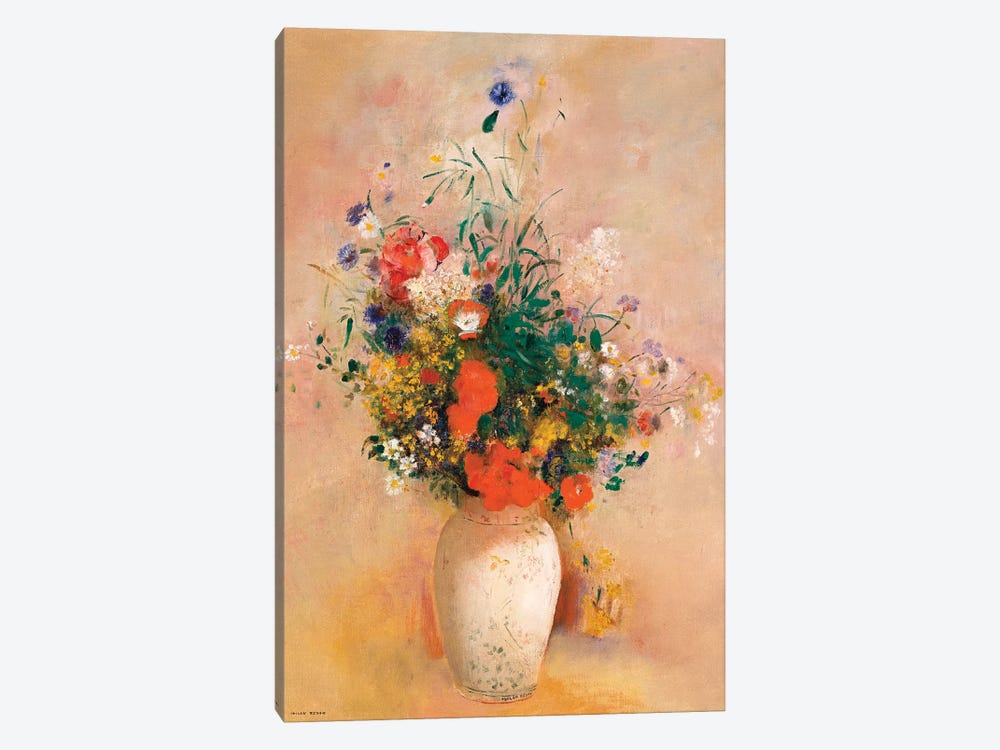 Vase Of Flowers (Pink Background) by Odilon Redon 1-piece Canvas Artwork