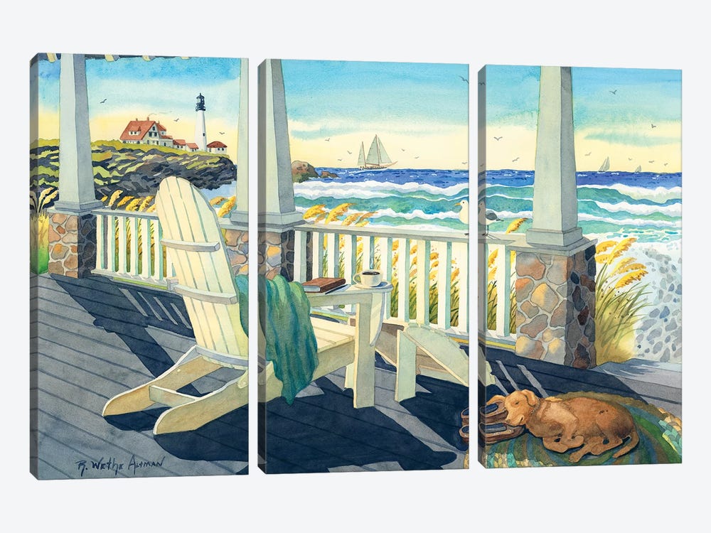 Morning Coffee At The Beach House by Robin Wethe Altman 3-piece Canvas Wall Art