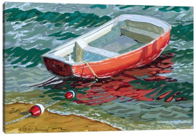 Red Skiff Canvas Art Print - Living Coral