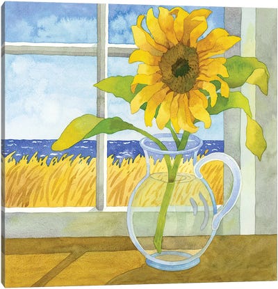Sunflower In The Window Canvas Art Print