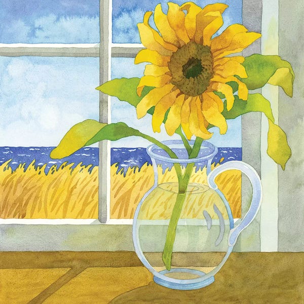 Dreamy Watercolor Artists: Sunflower In The Window by Robin Wethe Altman