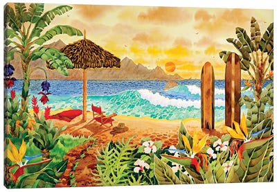 Surfing The Islands Canvas Art Print - Sports Art