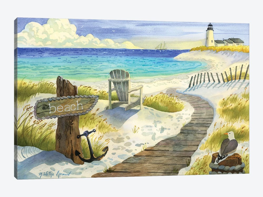 Boardwalk To The Lighthouse by Robin Wethe Altman 1-piece Canvas Art Print