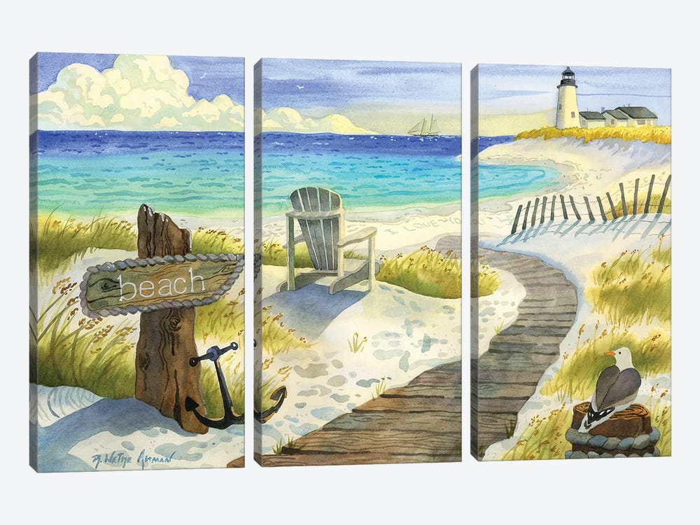 Boardwalk To The Lighthouse by Robin Wethe Altman 3-piece Canvas Art Print