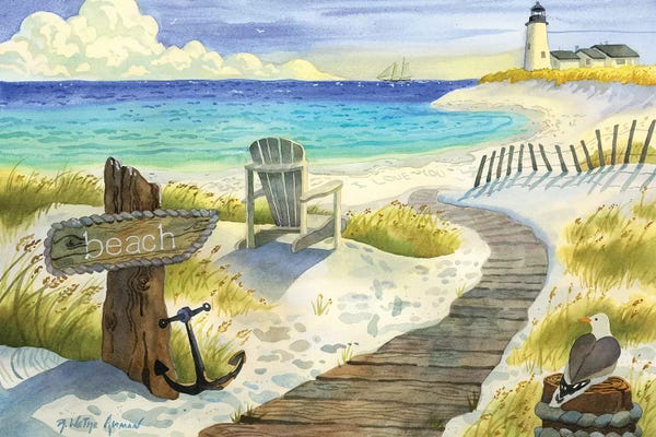 Large Coastal Art - Canvas Prints: Boardwalk To The Lighthouse by Robin Wethe Altman
