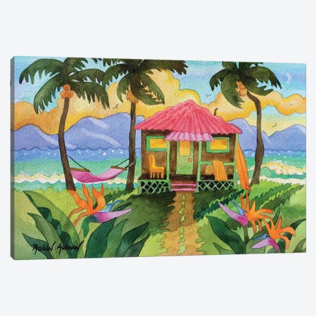 Tropical House Pink Roof Canvas Print #WAL41} by Robin Wethe Altman Canvas Artwork