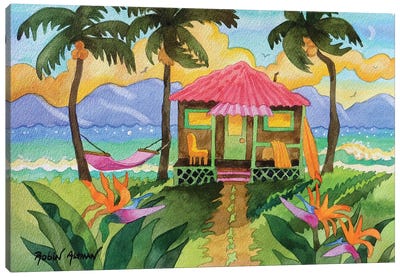 Tropical House Pink Roof Canvas Art Print - Robin Wethe Altman