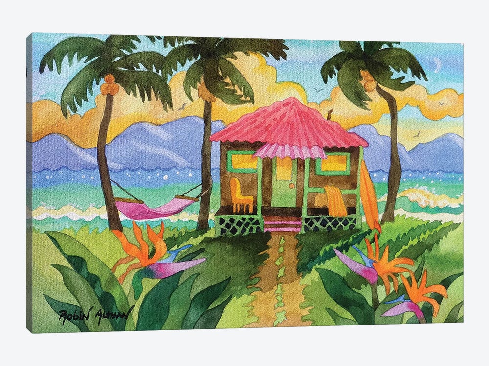 Tropical House Pink Roof by Robin Wethe Altman 1-piece Art Print