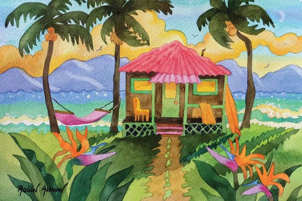 Robin Wethe Altman: Tropical House Pink Roof by Robin Wethe Altman