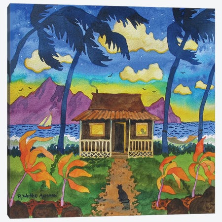 Tropical Hut With Cat Canvas Print #WAL42} by Robin Wethe Altman Canvas Wall Art