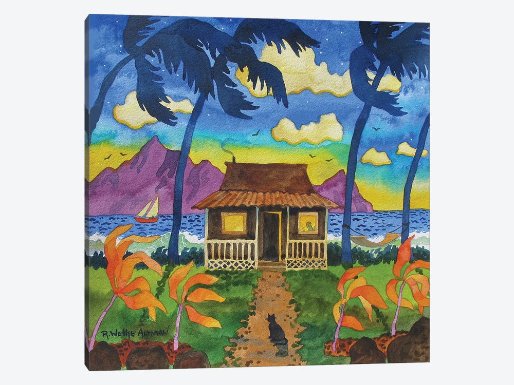 Tropical Hut With Cat by Robin Wethe Altman 1-piece Canvas Art