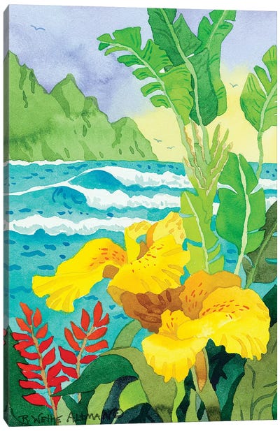 Yellow Cannae With Waves Canvas Art Print - Robin Wethe Altman