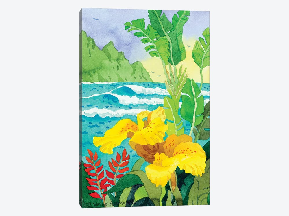 Yellow Cannae With Waves by Robin Wethe Altman 1-piece Canvas Art Print