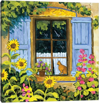 Cat In Window Canvas Art Print - Cozy Cottage