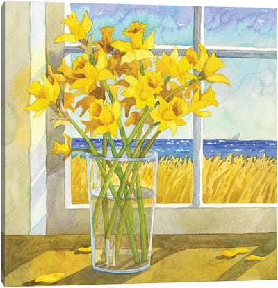 Daffodils In The Window Canvas Art Print - Best Selling Floral Art