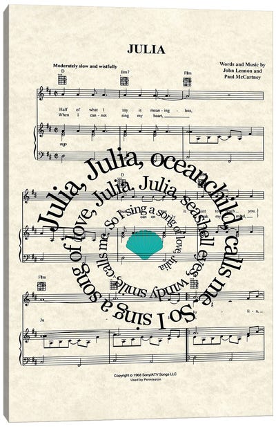 Julia Canvas Art Print - Song Lyrics Art