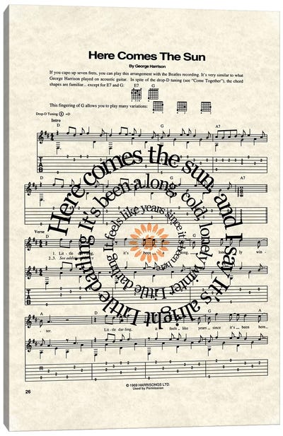 Here Comes The Sun Canvas Art Print - Musical Notes Art