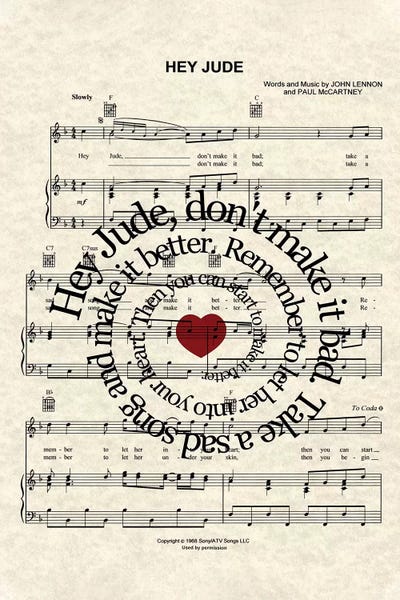 Hey Jude Canvas Art Print by WordsAndMusicArt | iCanvas