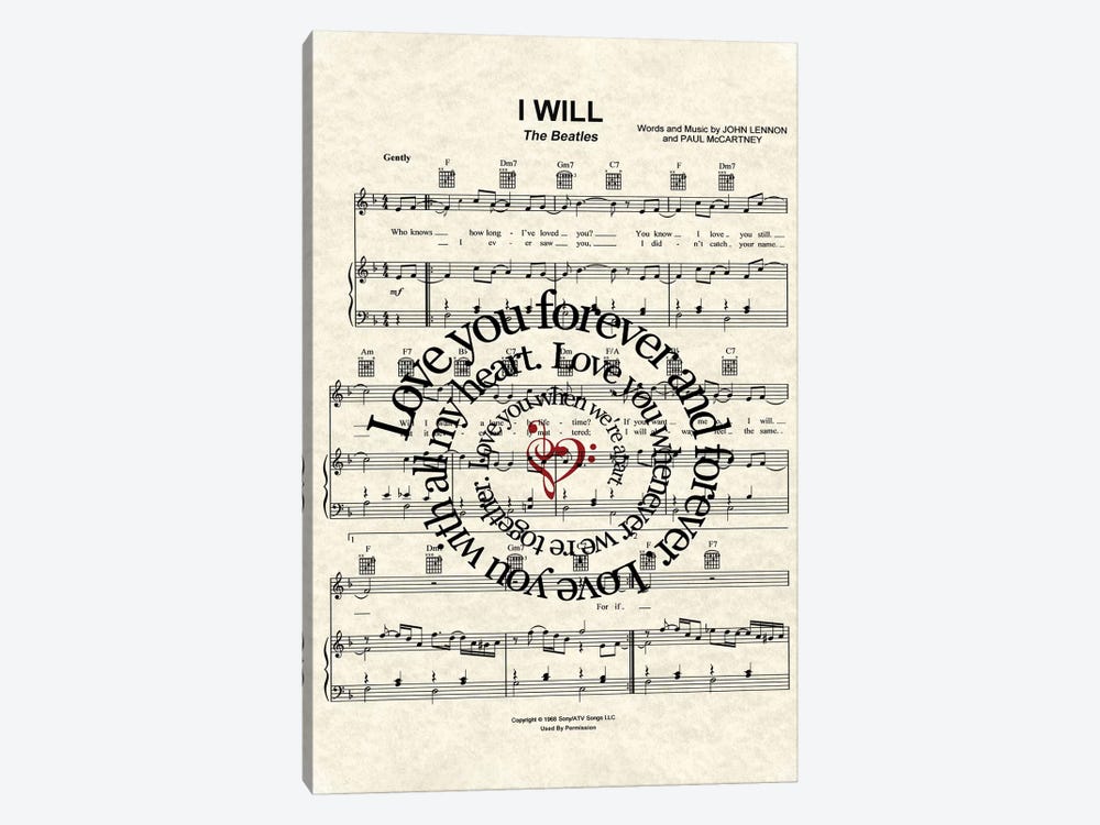 I Will by WordsandMusicArt 1-piece Canvas Wall Art