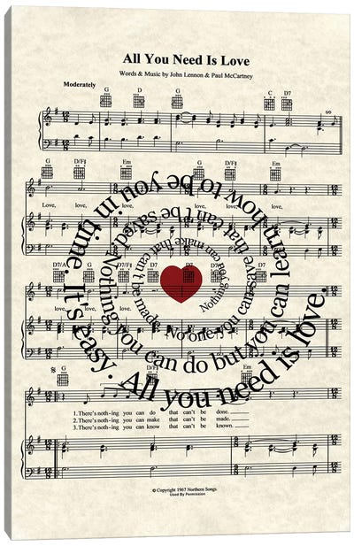 All You Need Is Love Canvas Art Print - Song Lyrics