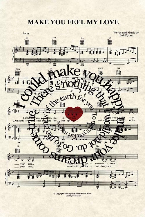 Make You Feel My Love by WordsAndMusicArt wall art