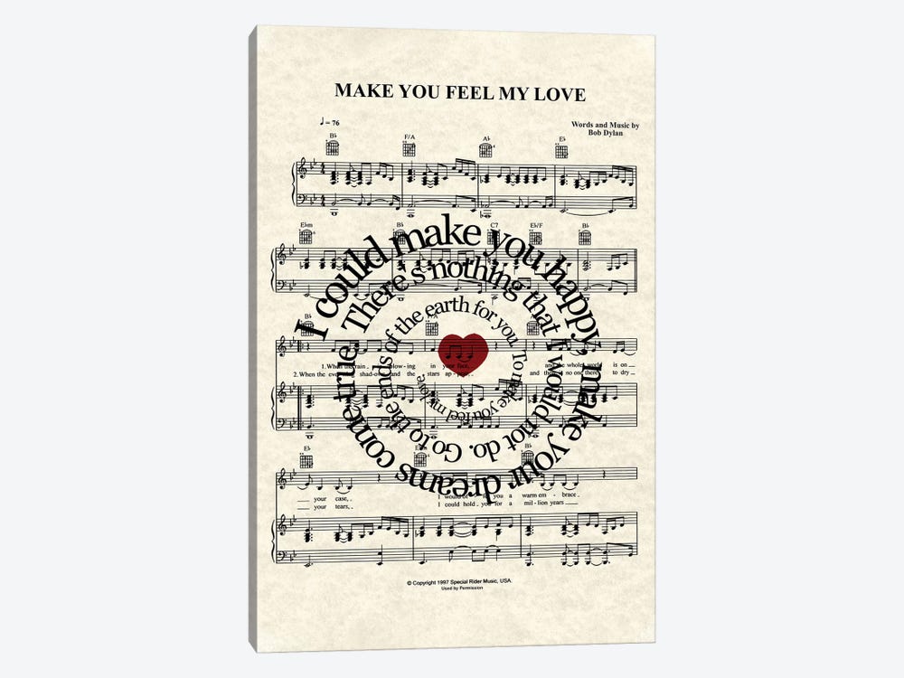 Make You Feel My Love by WordsandMusicArt 1-piece Canvas Art Print