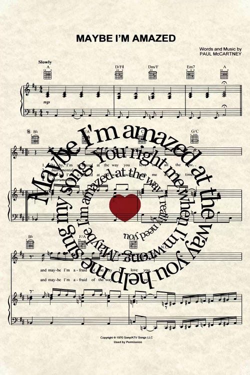 Paul McCartney & Wings My Love Grey Heart Decorative Wall Art Gift Song  Lyric Print - Song Lyric Designs
