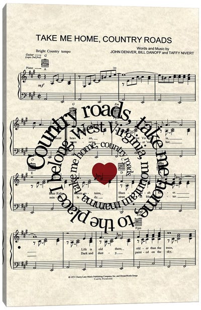 Take Me Home Country Roads Canvas Art Print - Musical Notes Art